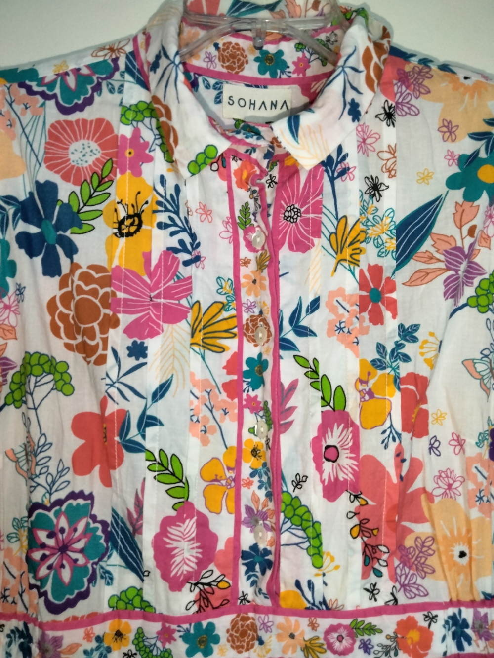 Sohana (Sz M) Multicolor Floral PuffSS Midi Dress in White, Pink & Yellow Blooms - Picture 4 of 15